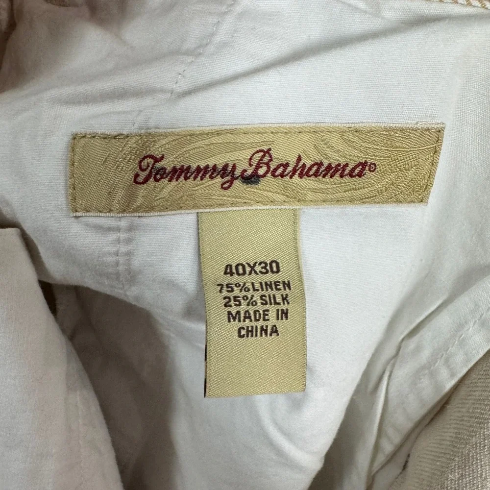 Tommy Bahama Mens 40x30 (Fits 40x28) Linen Silk Pleated Beige Straight Leg Pants